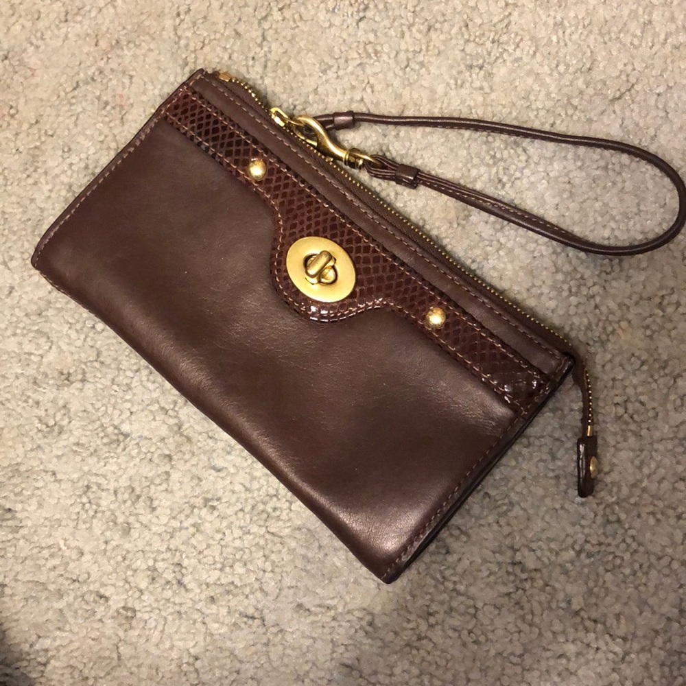 Coach brown leather wristlet